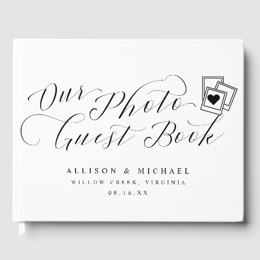 Elegantes Foto Kalligrafie Script Hochzeitsbilder Gästebuch (Vorderseite)