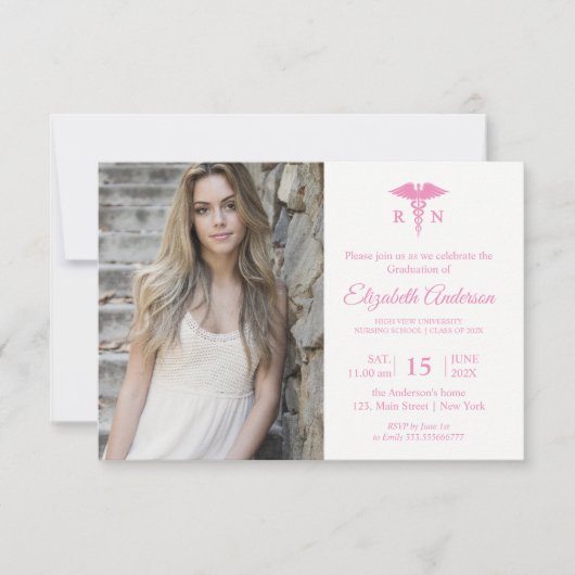 Elegantes Foto Krankenpflege Schule Abschluss Rosa Einladung (Vorderseite)
