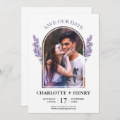 Elegantes Foto Lavender Save the Date Einladung (Vorne/Hinten)