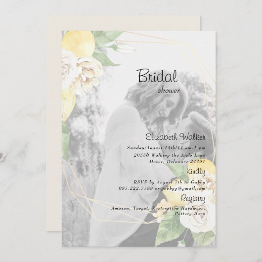 Elegantes Foto Lemons & Brautparty Einladung (Vorne/Hinten)