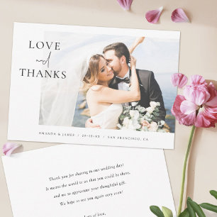 Elegantes Foto Liebe und Dank Custom Wedding Dankeskarte