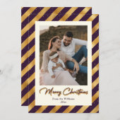 Elegantes Foto Lila und Gold Frohe Weihnachten (Vorne/Hinten)