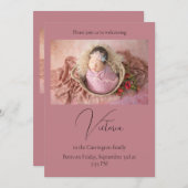 Elegantes Foto Mauve Baby Birth Announcement Card Ankündigung (Vorne/Hinten)
