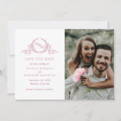 Elegantes Foto Mauve Pink Monogram Wedding Save The Date (Vorderseite)