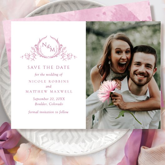 Elegantes Foto Mauve Pink Monogram Wedding Save The Date