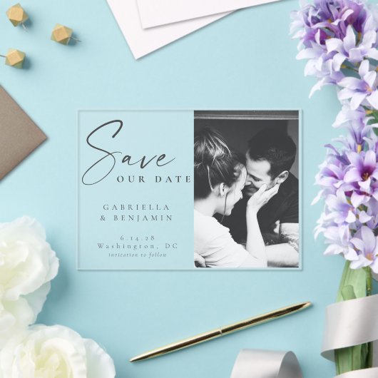 Elegantes Foto Minimalistisch Wedding Save the Dat Acryleinladungen (In Situ (Hochzeit))