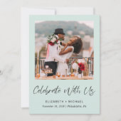 Elegantes Foto Mint Hochzeitsempfang Ankündigung (Vorderseite)