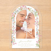 elegantes Foto mit Blumenmuster rette unsere Hochz Acryleinladungen (Vorderseite)