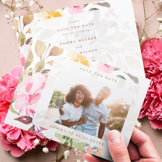 Elegantes Foto mit floraler Wasserfarbe Hochzeit Save The Date