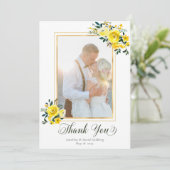 Elegantes Foto mit gelbem Rosenblätterdach Dankeskarte (Stehend Vorderseite)