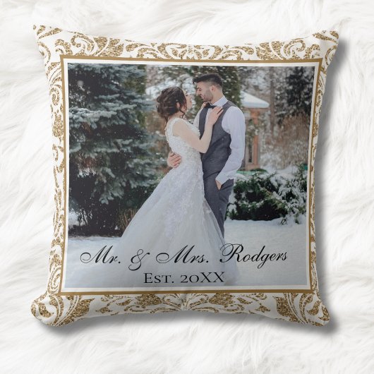 Elegantes Foto mit Glitzer-Hochzeit in Weiß und Go Kissen