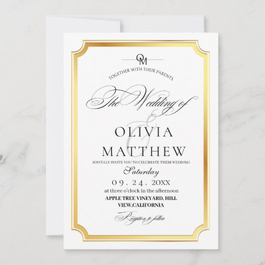 Elegantes Foto mit Gold und White Overlay Einladung (Vorderseite)