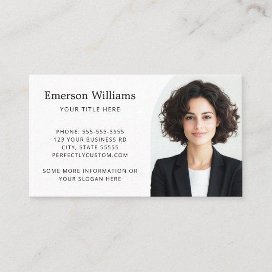 Elegantes Foto mit Halbbogen und Logo in Weiß Visitenkarte (Vorderseite)