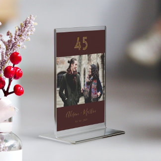 Elegantes Foto mit handgeschriebenem Burgundy Tischnummer