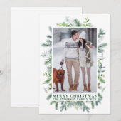 Elegantes Foto mit Kiefernrahmen grün Feiertagskarte (Vorne/Hinten)