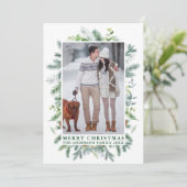Elegantes Foto mit Kiefernrahmen grün Feiertagskarte (Stehend Vorderseite)
