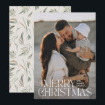 Elegantes Foto mit modernem minimalem botanischen  Feiertagskarte<br><div class="desc">Elegantes Foto Moderne minimale natürliche Marinefarben Wasserfarbe botanische Typografie Frohe Weihnachtsferien flache Karte.</div>