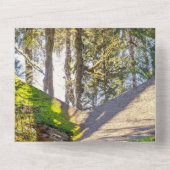 Elegantes Foto mit tropischen Holzbäumen All In One Einladung (Rückseite)