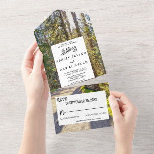 Elegantes Foto mit tropischen Holzbäumen All In One Einladung