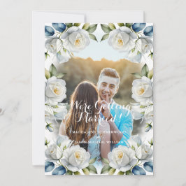 Elegantes Foto mit weißem Rosenrahmen Einladung