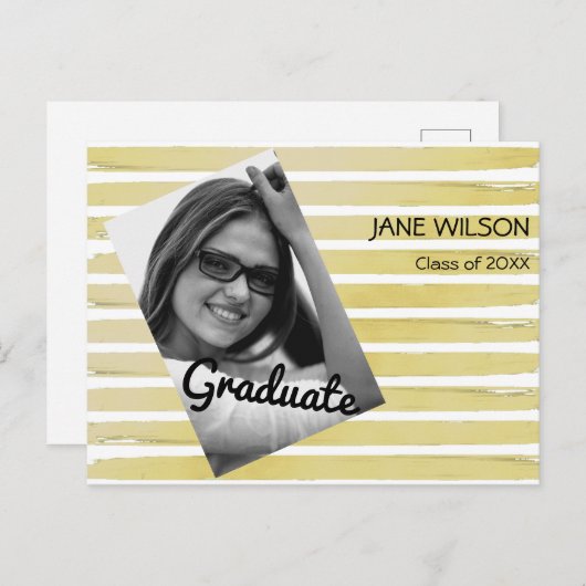 Elegantes Foto mit weißer Goldfolie gestreift Ankündigungspostkarte (Vorne/Hinten)