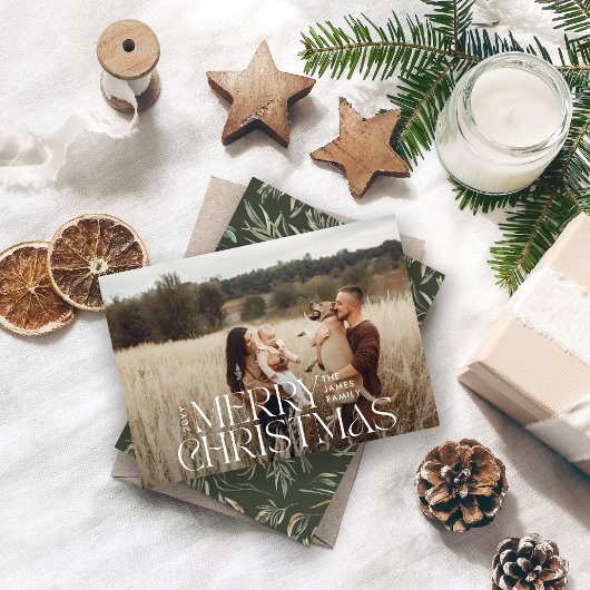 Elegantes Foto modern minimalgrün botanisch Feiertagskarte