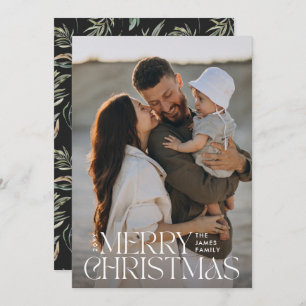 Elegantes Foto, modern, minimalschwarz botanisch Feiertagskarte