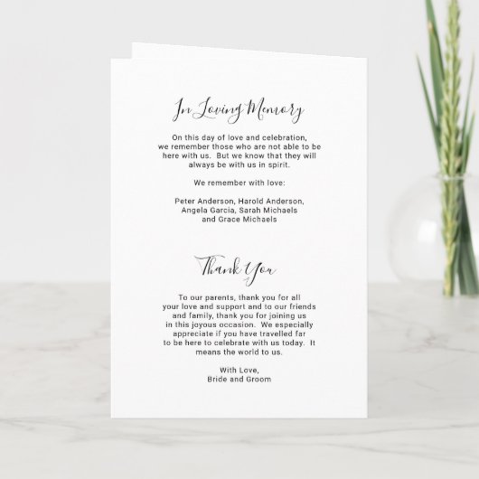 Elegantes Foto Moderne Hochzeit Programm (Rückseite)