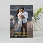 Elegantes Foto Moderne Hochzeit retten das Datum Folieneinladung (Stehend vorne)