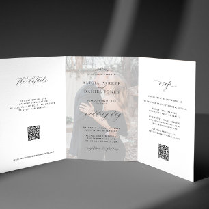 Elegantes Foto Moderne Hochzeit RSVP Details QR-Co Dreifach Gefaltete Einladung