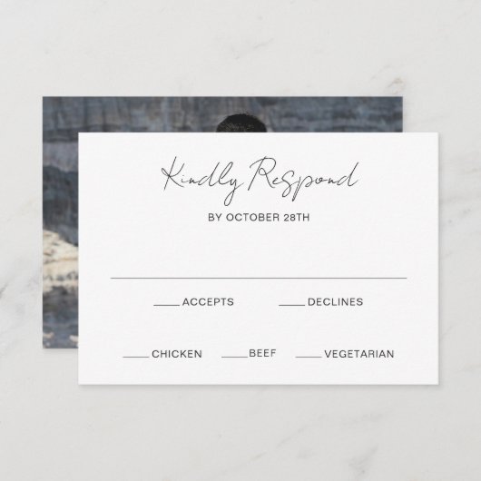 Elegantes Foto Moderne Hochzeit RSVP Karte (Vorne/Hinten)
