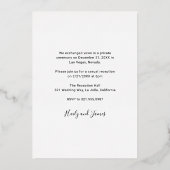 Elegantes Foto Moderne Hochzeitsempfehlung Folieneinladung (Rückseite)