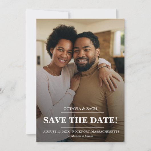 Elegantes Foto Moderne Typografie Save the Date Ka (Vorderseite)