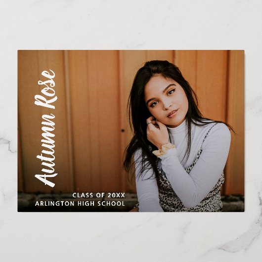 Elegantes Foto Moderner Abschluss Folieneinladung (Rückseite)