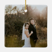 Elegantes Foto Modernes Erstes Weihnachtsfest Verh Keramikornament (Rückseite)