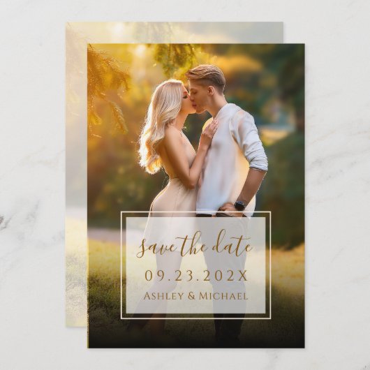 Elegantes Foto Modernes Skript Transparente Hochze Save The Date (Vorne/Hinten)