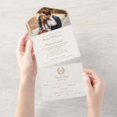 Elegantes Foto Monogram Terracotta Creme Wedding All In One Einladung (Abreißen)