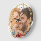 Elegantes Foto Monogram Wedding Große Wanduhr (Winkel)