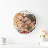 Elegantes Foto Monogram Wedding Große Wanduhr (Zuhause)