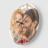 Elegantes Foto Monogram Wedding Große Wanduhr (Winkel)