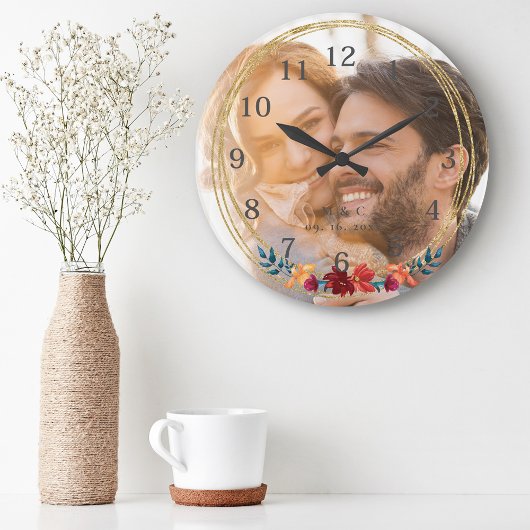 Elegantes Foto Monogram Wedding Große Wanduhr