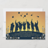 Elegantes Foto Navy Blue and Gold Floral Einladung (Rückseite)