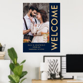 Elegantes Foto Navy Gold Begrüßung Poster (Heimbüro)