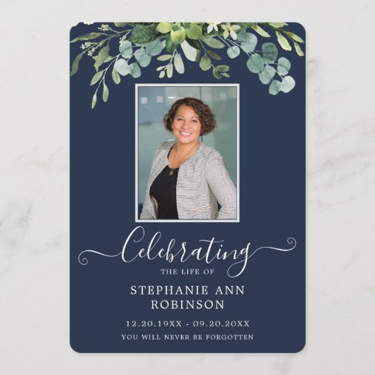 Elegantes Foto Order of Service Blue Programm (Vorderseite)