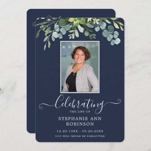 Elegantes Foto Order of Service Blue Programm (Vorne/Hinten)