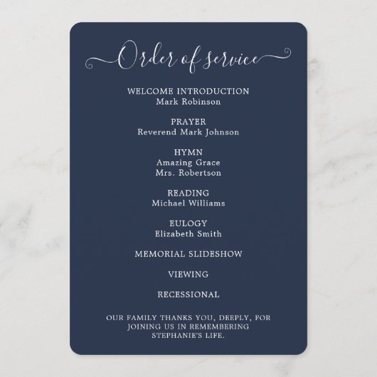 Elegantes Foto Order of Service Blue Programm (Rückseite)