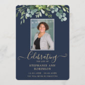 Elegantes Foto Order of Service Gold Blue Programm (Vorderseite)