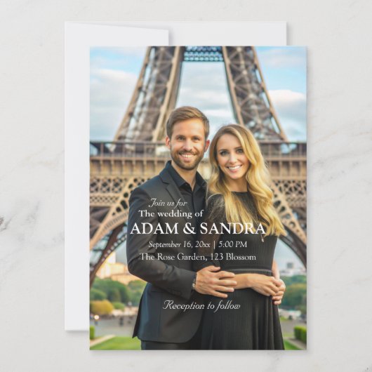 Elegantes Foto Overlay Moderne Schwarz-weiße Hochz Einladung (Vorderseite)