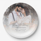 Elegantes Foto Overlay Mrs. Names Date Wedding Pappteller (Vorderseite)