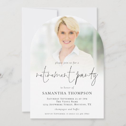 Elegantes Foto Overlay Party Arch Einladung (Vorderseite)